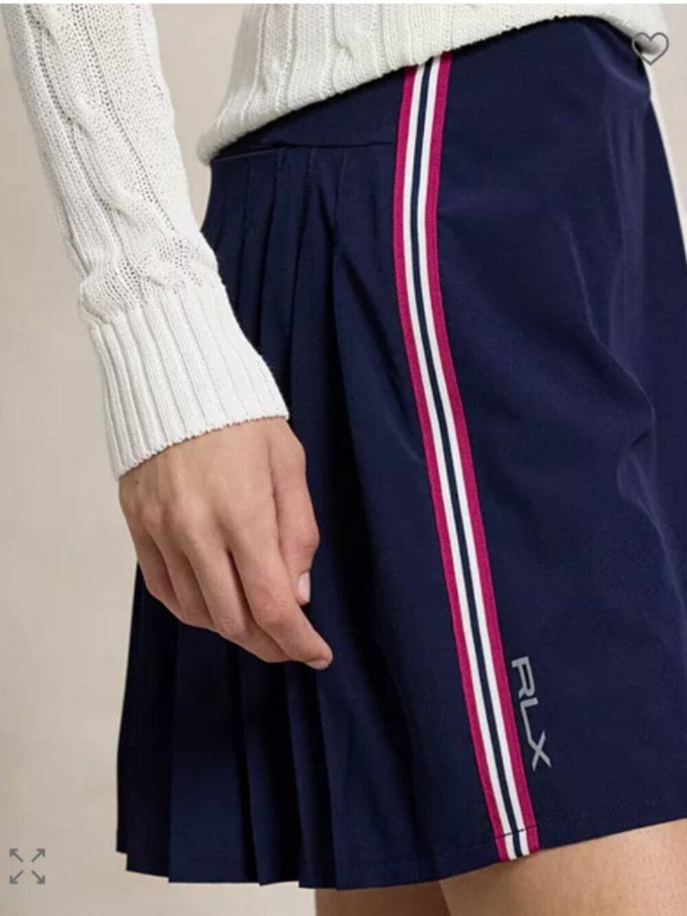 New RLX Ralph Lauren Pleated Back Golf Skort, Navy with Side Stripes, Large